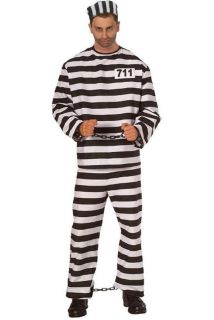 Mens Prisoner Convict Jail Inmate Costume Fancy Dress Up Size Large 