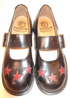   England BLACK Leather Punk Rock Mary Jane Shoes US 11 UK 10 Red Stars