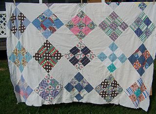 Another Vintage Handpieced FeedSack 9 Patch Quilt Top