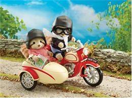 Calico Critters Motorcycle and Sidecar Mulberry Raccoons Included NEW