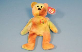 RARE #115 TY PEACE TEDDY BEAR TY BEANIE BABY 1996 PINK STAMP