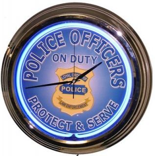 POLICE OFFICERS ON DUTY SUPER SIZE 17 INCH NEON WALL CLOCK   FREE 