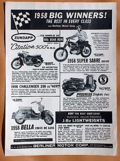 0777 1958 Zundapp, Sachs, Bella Motorcycles And Motorscooters Ad