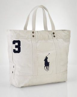 Polo Ralph Lauren Canvas Big Pony Tote Beach Bag White New Free 