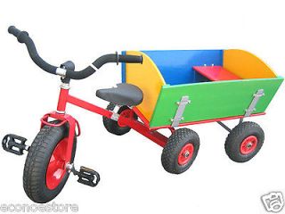   Tricycle W/ Pull Behind Wood Wagon, TC18035, 5 Wheel, Air Tires
