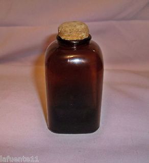 AMBER GLASS BOTTLE, SQUARE STURDY, 4 H X 2 1/4W, WITH CORK