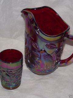 red carnival glass pitcher