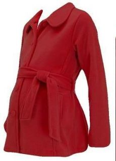   Maternity Fleece Fall Winter Jacket Peacoat Belted Holiday RED M