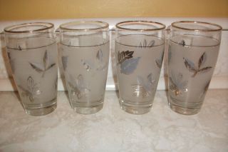 Vtg Libbey Frosted Barware Tumblers Leaf Fall Leaves 12oz Drinking 