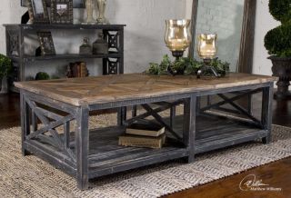 Large Black Natural Distressed Reclaimed Wood Cocktail Coffee Table 