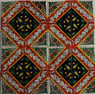 W166   16 Decorative 4x4 Mexican Talavera Handpainted Tile