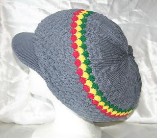 Plain Beanie Stretch Beret Rasta Hat Grey Jamaica Cap