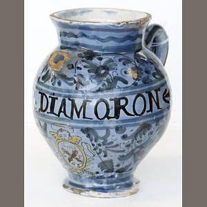 AMORIAL DATED 1720 ALBARELLO DRUG JAR FAENZA CASTELLI DERUTA DELFT 