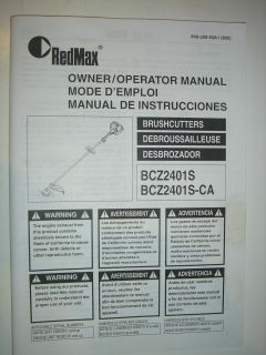 RedMax BCZ2401S and BCZ2410S CA trimmer owner operator manual 