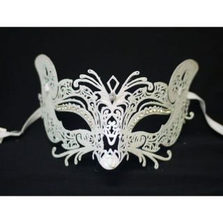 Venetian White Mask w/ Metal Fox Laser cut and Crystals