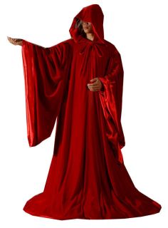 White Velvet/Satin with sleeves Robe Hooded Cloaks Wizard cape Wicca 