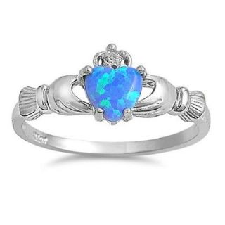   Claddagh ring Blue Opal size 4 5 6 7 8 9 CZ Fire Heart Irish 925