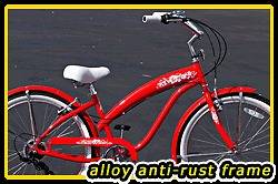   Frame, Fito Modena Alloy 7 speed 26 Beach Cruiser Bike women Red