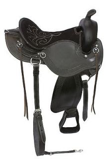   16 Inch BLK Seat Tooled Gaited Horse Leather Western Saddle Saddlery