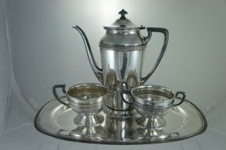 ANTIQUE SILVER PLATED COFFEE/TEA SET OF 4 BY BERNARD RICES SONS