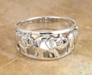 GRAND STERLING SILVER LUCKY ELEPHANT BAND RING size 8