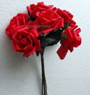 84 VELVET ROSE BUDS wedding flowers bouquets decorations   BLACK/RED