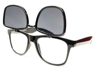 Flip Up Clear Lens Wayfarer Sunglasses Shades in Black W231