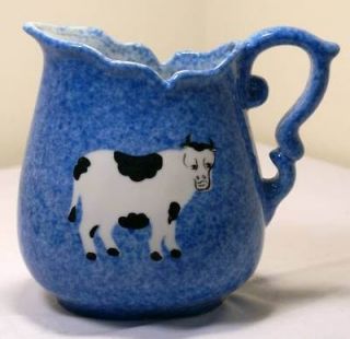 Calico China Porcelain Cow Pitcher Blue Spongeware