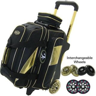 Elite Gold Deluxe Double Roller Bowling Bag   3 Wheel Color Options