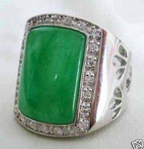 Beautiful Tibet silver Green Jade Mens Rings Size 9 11