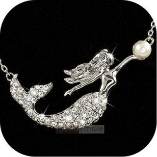 pendant necklace 18k white gold use genuine SWAROVSKI crystal mermaid 