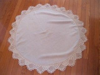 Vintage crochet tablecloth lace linen circle 41 Wide Edge Lace Table 