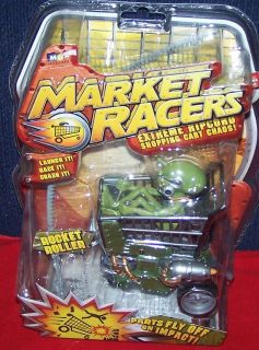 Market racers shopping cart Rocket roller parts fly off on impact