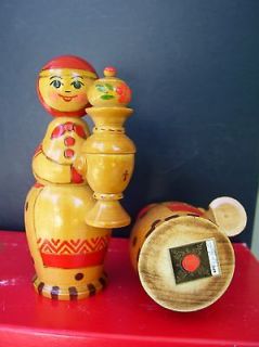 USSR Russian FOLK ART DOLL Babushka Teapot Samovar Crafted in USSR not 