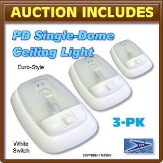   Single Dome Ceiling Light w/ WHITE SWITCH   RV Trailer 3 PACK   New E