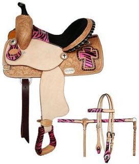   16 Pink Zebra Barrel saddle w/Bridle Set Tack Show Trail Equine