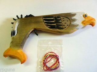 Multi Shot Rubber Band Gun. Hand Carved Wood. Eagle. 10 inches