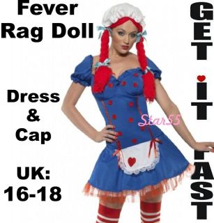 Womens Looby Loo Fever Rag Doll Dress & Cap Fancy Dress Costume Large 