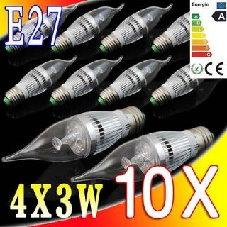 10pcs E27 Cool White 12W LED Candle Light Lamp Bulb Spot 4X3W SMD AC85 