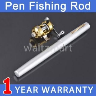   Pocket Pen Shape Aluminum Alloy Fish Fishing Rod Pole Spin Reel White