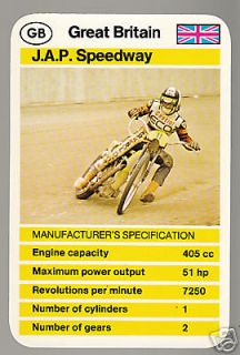 JAP Speedway 405 cc Motorcycle TOP TRUMPS CARD
