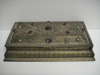 Antique Jeweled Dresser Vanity Trinket Jewelry Casket Box