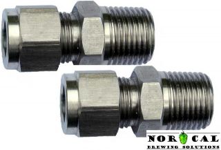 304 Stainless Steel 1/2 NPT   1/2 COMPRESSION FITTING 2 PACK Beer 