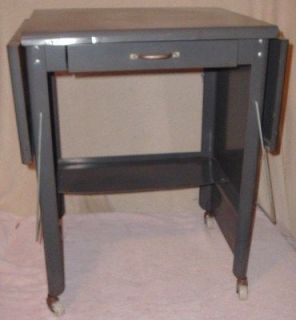 Vintage Cole Steel Industrial Rolling Drop Leaf Table Stand w Drawer