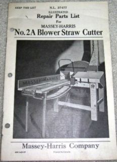 Massey Harris No 2A Blower Straw Cutter Parts Catalog
