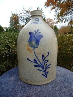 Gallon Stoneware Jug with Large Tulip Attributed to Cortland, New 