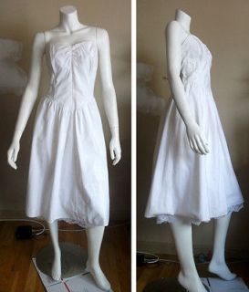 Vintage 80s White Strapless Tube Top Sun Dress with peekaboo lace size 