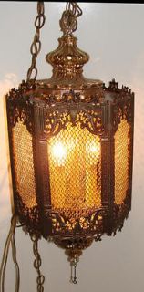   Gothic Medieval/Church ornate gold/brass color hanging swag lamp light