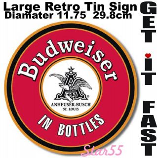 Large Round Budweiser LAGER Beer Vintage Retro Metal Tin Wall Plaque 