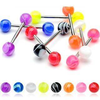 316L Surgical Steel Tongue Ring with UV Marble Barbell No 